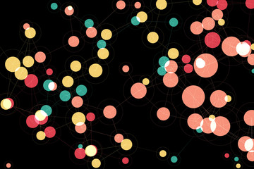 Abstract digital technology background of multi color or colorful 3d circle ball on the black or dark background.