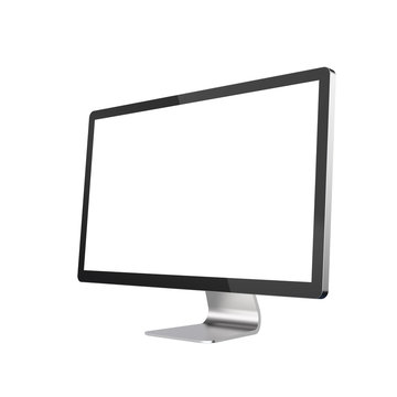 Empty PC Monitor Isolated on White Background. Realistic 3D Illustration of Modern Sleek Screen.