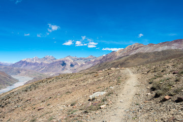 Himachal Pradesh, India - Sep 03 2019 - Kunzum Pass (Kunzum La) - Chandra Taal (Moon Lake) Trekking course in Lahaul and Spiti, Himachal Pradesh, India.