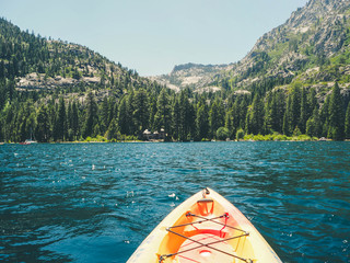 Kayaking on Emerald lake, Tahoe - obrazy, fototapety, plakaty