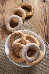 Freshly baked different bagels