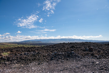 looking across a lava field to the volcano on Big Island, Hawaii