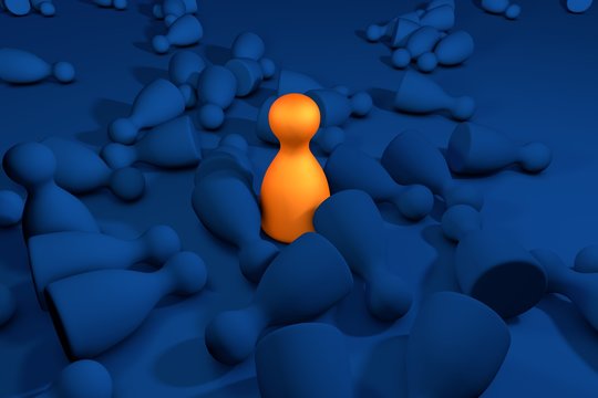 Last Man Standing. Orange And Blue Figures