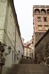 The famous tourist area of ​​the Czech capital of Prague is Prague Castle overlooking the Royal Palace in the autumn-winter season.