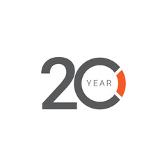 20 Years Anniversary Celebration Orange Vector Template Design Illustration