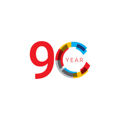 90 Years Anniversary Celebration out color Vector Template Design Illustration