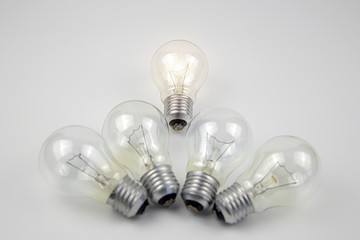 Light bulbs with bright light concetp for creativity, knowledge and organizational leadership.