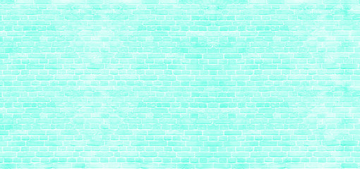 Panoramic background of wide Aqua Menthe brick wall texture. Home or office design backdrop