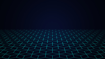 Perspective view of cube square box or Honeycomb Grid tile with light sky blue with dark border...