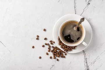 Aluminium Prints Coffee bar Morning black coffee in white cup
