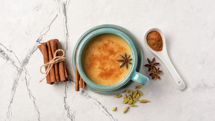 Healthy drink of masala tea with spices