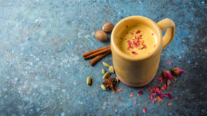 Healthy drink of masala tea with spices
