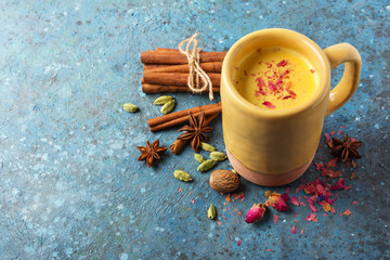 Healthy drink of masala tea with spices