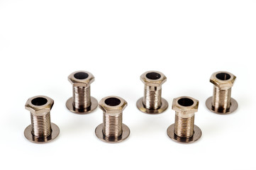 Machine heads.close up shot of electric and acoustic guitars on a white background