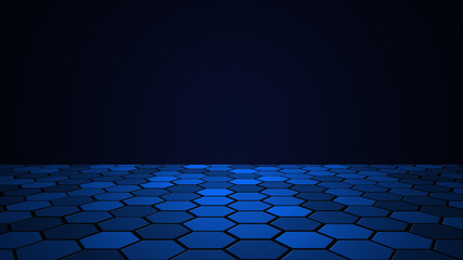 Perspective view of Honeycomb Grid tile with light sky blue with dark border gradient background...
