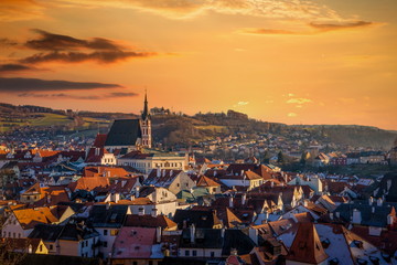 Obraz premium Historical center of Cesky Krumlov on sunset. Czech republic.