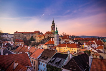 Obraz premium Krumlov castle in the historical center of Cesky Krumlov on sunset. Czech republic.