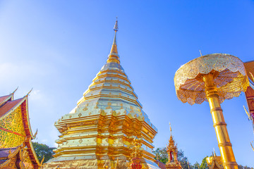 Fototapeta premium Budha Statue at Wat Phra That Doi Suthep tourist attraction of Chiang Mai, Thailand.