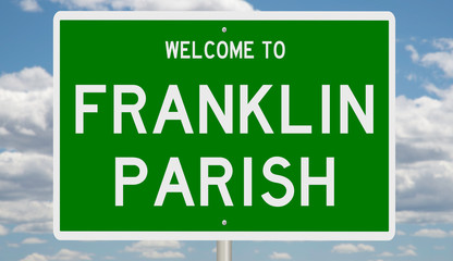 Rendering of a 3d green highway sign for Franklin Parish in Louisiana