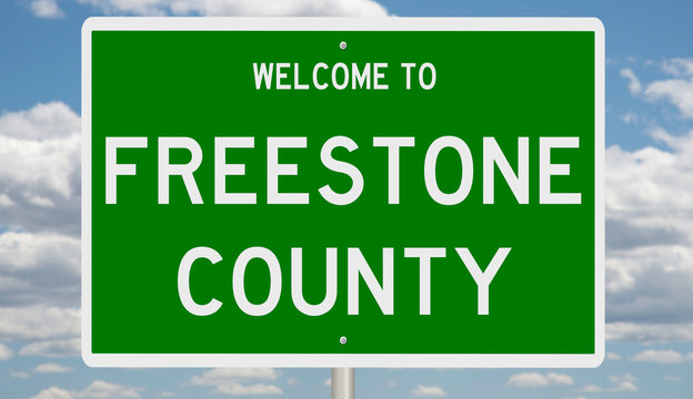 Rendering Of A 3d Green Highway Sign For Freestone County