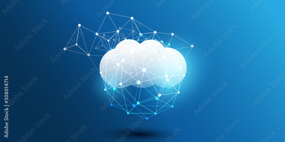 Poster cloud computing design concept - digital connections, technology background with geometric network m