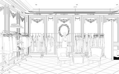 clothing store, interior visualization, 3D illustration