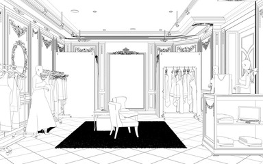clothing store, interior visualization, 3D illustration