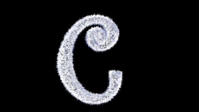 3d animated Christmas ice frost typeface with alpha channel the character  C
