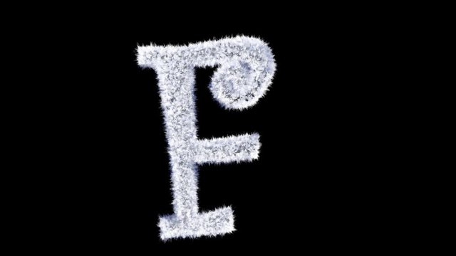 3d animated Christmas ice frost typeface with alpha channel the character  F