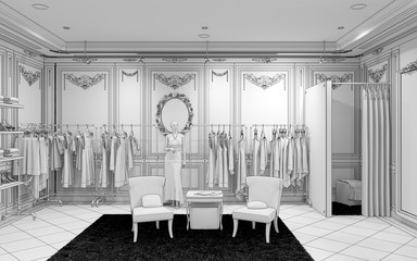 clothing store, interior visualization, 3D illustration