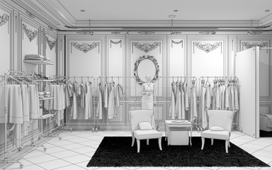 clothing store, interior visualization, 3D illustration