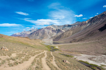 Himachal Pradesh, India - Sep 04 2019 - Chandra Taal (Moon Lake) Trekking course in Lahaul and Spiti, Himachal Pradesh, India.