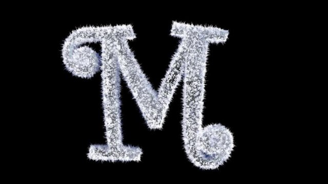 3d animated Christmas ice frost typeface with alpha channel the character  M