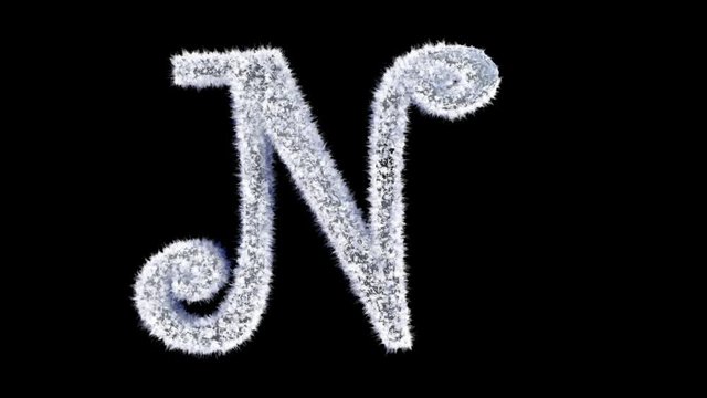 3d animated Christmas ice frost typeface with alpha channel the character  N