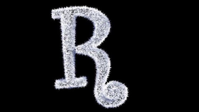 3d animated Christmas ice frost typeface with alpha channel the character  R