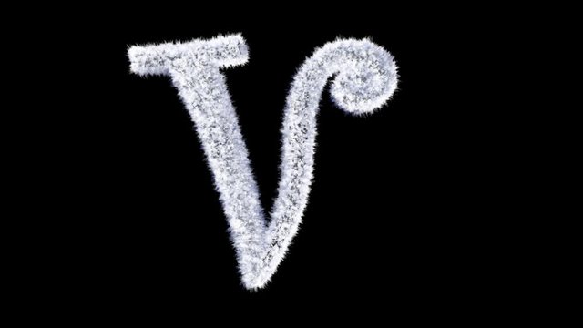 3d animated Christmas ice frost typeface with alpha channel the character  V