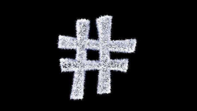 3d animated Christmas ice frost typeface with alpha channel the character  hashtag