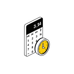 Clock calculator. Vector line, 3d stroke isometric, color web icon, new flat style. Creative illustration design, abstract idea for infographics.