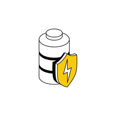 Battery Shield Lightning. Vector line, 3d stroke isometric, color web icon, new flat style. Creative illustration design, abstract idea for infographics.