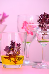 glasses of cocktails on white background