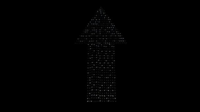 Businessmen crowd forming arrow shape pointing up, back view, hd against black