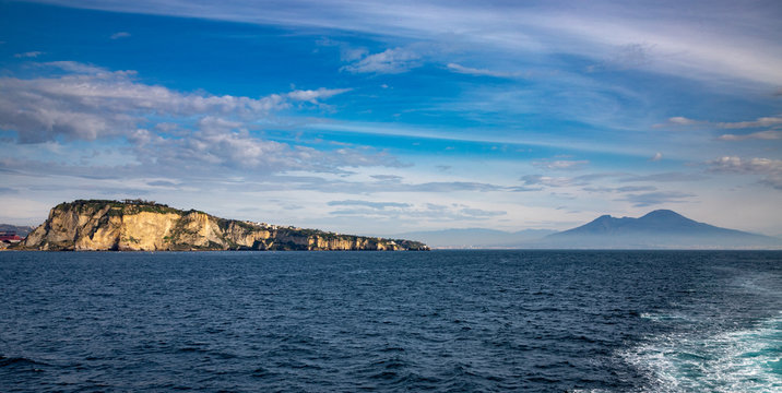 Campi Flegrei, Naples, Campania, Italy: Protected Marine Area of the Underwater Park of Gaiola in the Gulf of Naples and Vesuvius volcano in the bachground.
