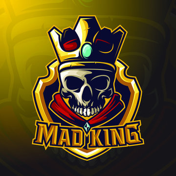 stock vector skull wearing crown logo emblem object illustration