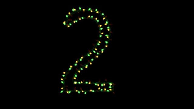 Blinking Christmas lights typeface with separate alpha channel, the character  2