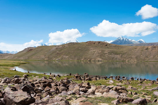 Himachal Pradesh, India - Sep 04 2019 - Chandra Taal (Moon Lake) in Lahaul and Spiti, Himachal Pradesh, India. It is part of Ramsar Convention - Chandertal Wetland.