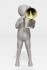 3D Render of Cartoon Character with Bass Trombone