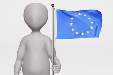 3D Render of Cartoon Character with EU Flag