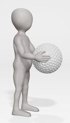 3D Render of Cartoon Character with Golf Ball