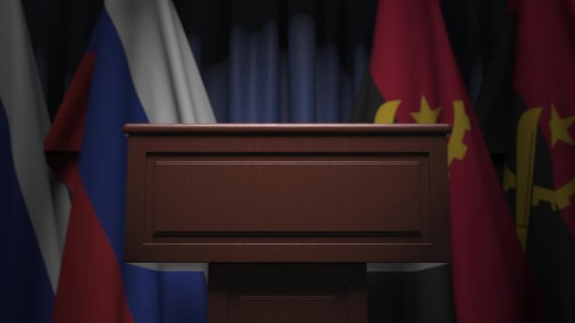 Many flags of Angola and Russia, 3D animation