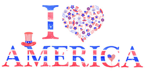 Watercolor composition "I love America" for US Independence Day